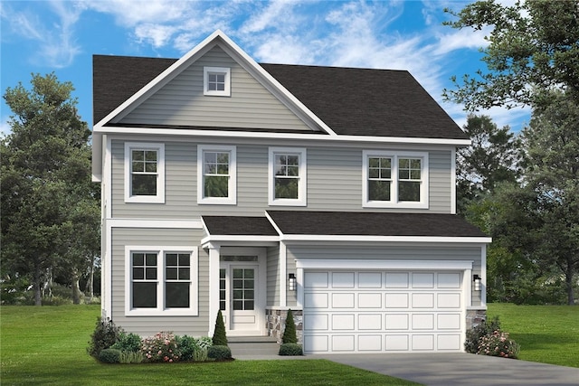 view of front of home featuring a garage and a front lawn