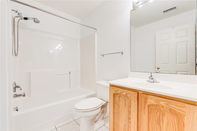 full bathroom with vanity, toilet, washtub / shower combination, and tile patterned floors