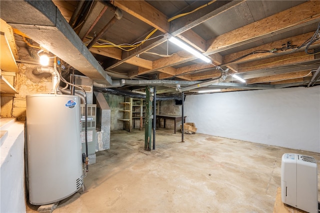 basement featuring gas water heater