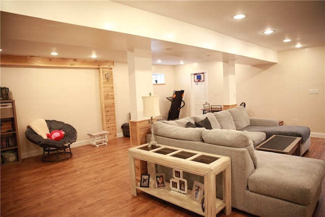 living room with hardwood / wood-style flooring