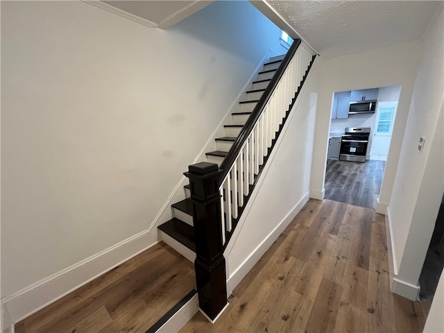 stairs featuring wood-type flooring