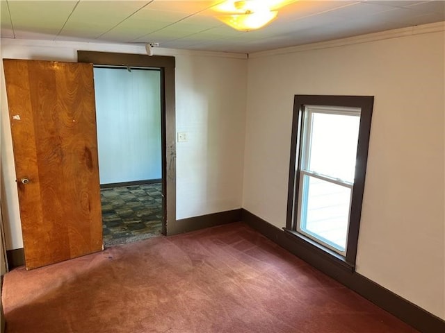 carpeted empty room featuring ornamental molding