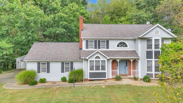 view of front of house with a front lawn and covered porch