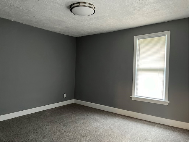 unfurnished room with a textured ceiling and carpet flooring