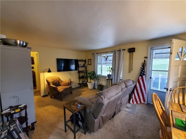 carpeted living room featuring a wealth of natural light