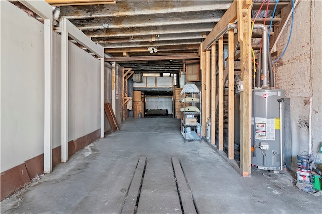 basement featuring gas water heater