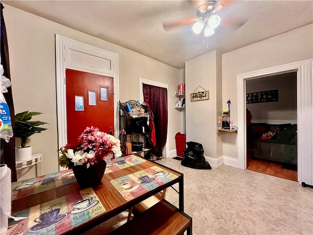 dining area featuring ceiling fan and hardwood / wood-style flooring