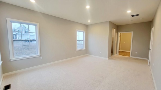 spare room featuring a healthy amount of sunlight and light carpet