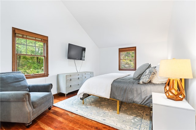 bedroom featuring vaulted ceiling and dark hardwood / wood-style floors