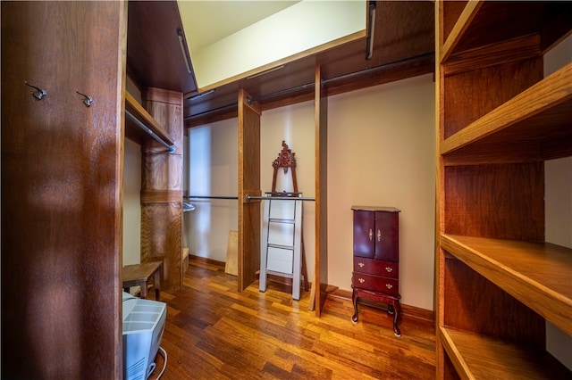 walk in closet featuring hardwood / wood-style flooring