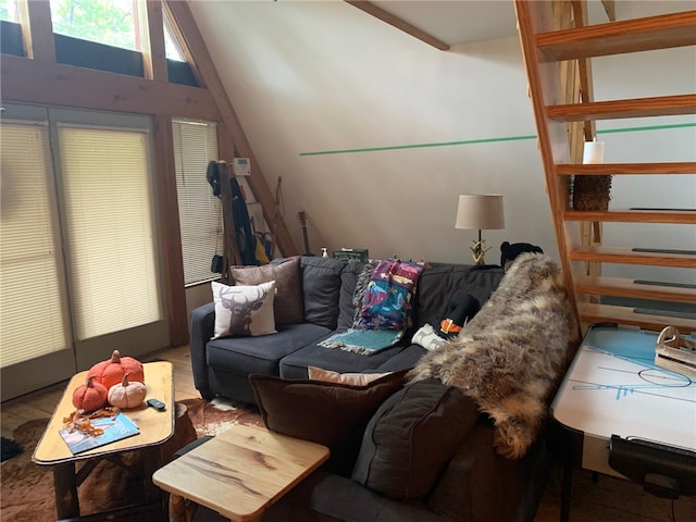 living room with vaulted ceiling