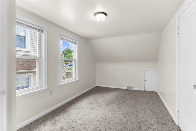 additional living space featuring carpet and vaulted ceiling