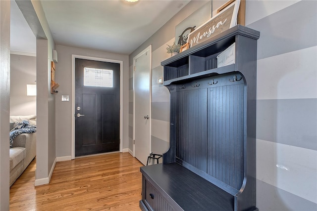 mudroom with hardwood / wood-style floors