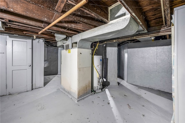 basement featuring gas water heater