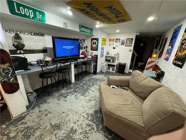 living room featuring concrete floors