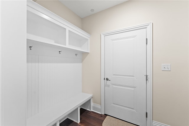 mudroom featuring dark hardwood / wood-style floors