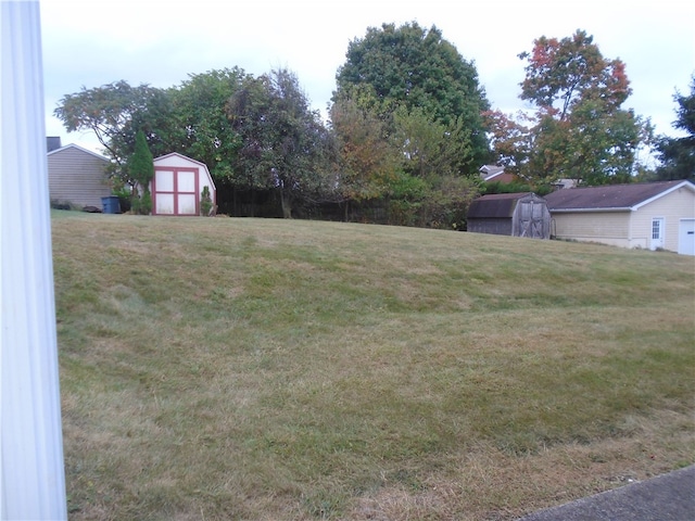 view of yard with a shed