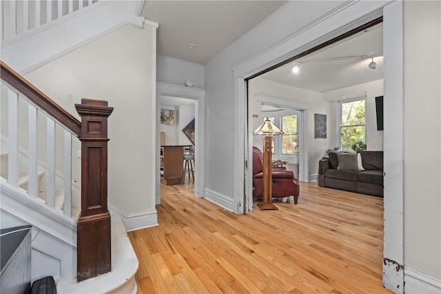 1487 Beaver Rd, Sewickley, PA 15143 - entryway featuring baseboards, stairs, and light wood finished floors