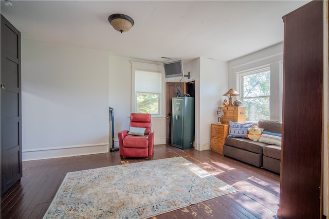 sitting room with dark hardwood / wood-style flooring