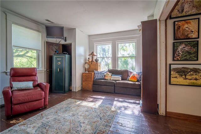 1487 Beaver Rd, Sewickley, PA 15143 - living room with baseboards, visible vents, a wealth of natural light, and dark wood-style flooring