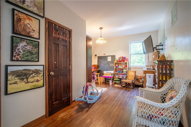 sitting room with wood-type flooring