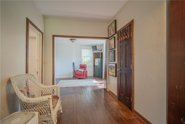 hallway with dark wood-type flooring