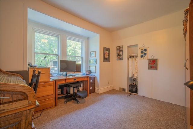 view of carpeted home office