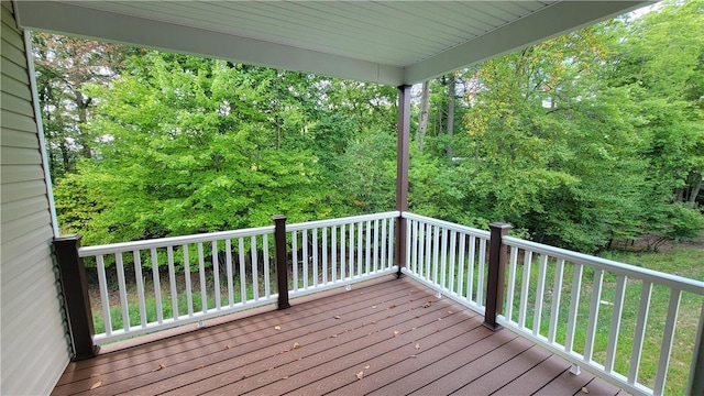 deck with a forest view