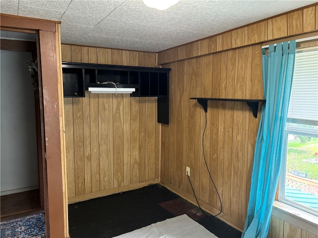 interior space featuring wood walls