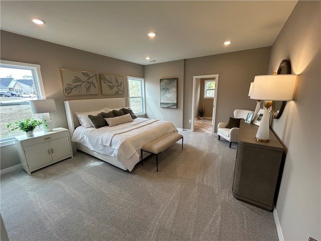 carpeted bedroom with multiple windows