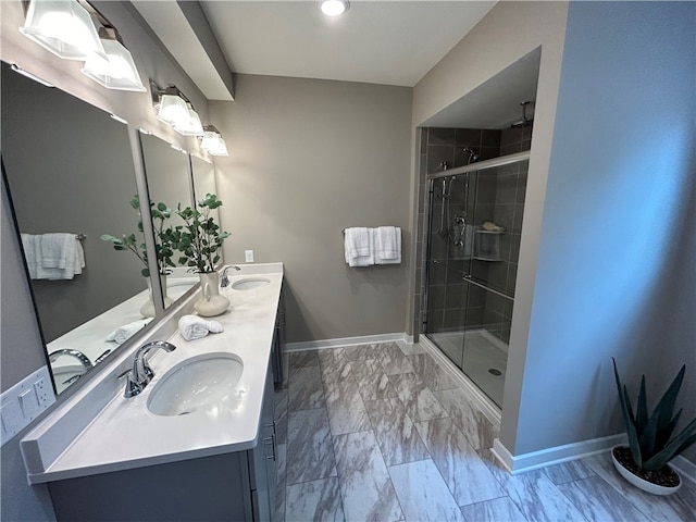 bathroom featuring vanity and walk in shower