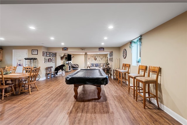 recreation room featuring pool table and hardwood / wood-style floors