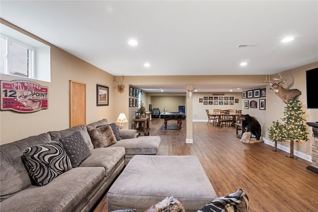 living room featuring hardwood / wood-style flooring