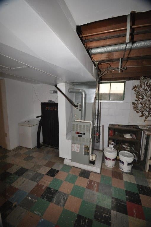 basement with heating unit