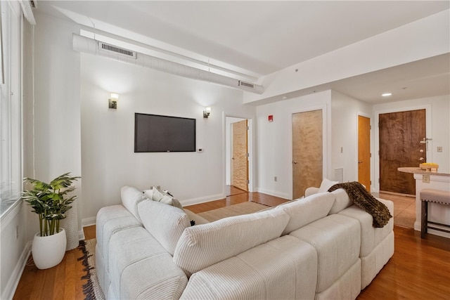 living room with wood-type flooring