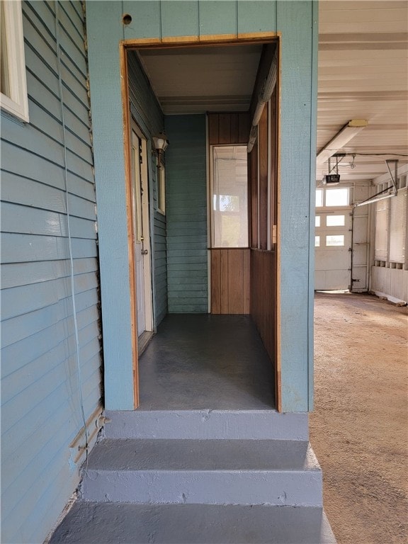 interior space with wooden walls