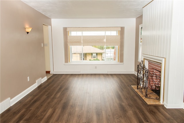 living room featuring dark wood-type flooring