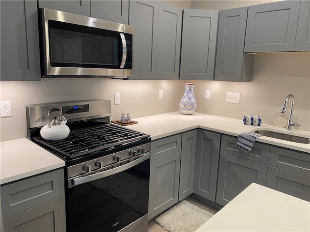 kitchen featuring gray cabinetry, stainless steel appliances, and sink