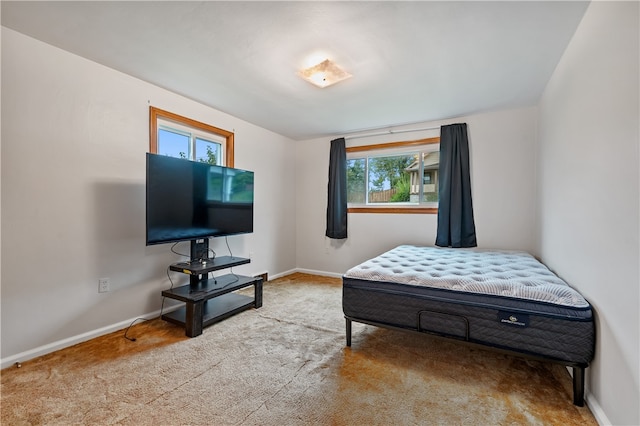 carpeted bedroom featuring multiple windows