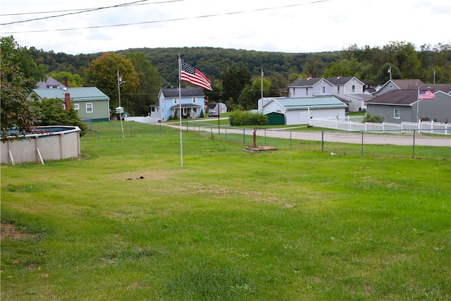 view of yard with a fenced in pool