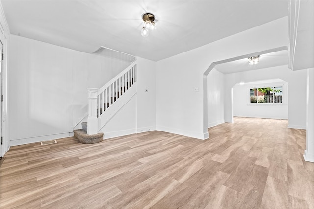 unfurnished living room with light hardwood / wood-style floors