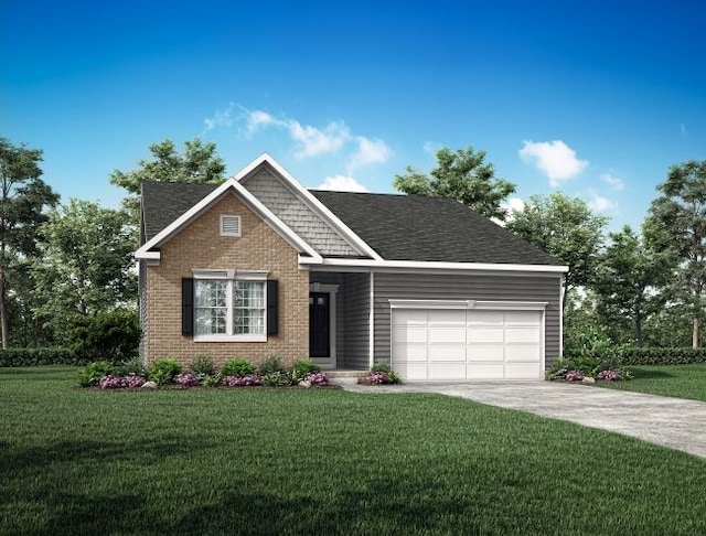 craftsman-style home featuring a front lawn and a garage