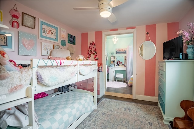 bedroom featuring ceiling fan and hardwood / wood-style flooring