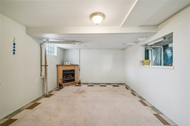 basement with light colored carpet