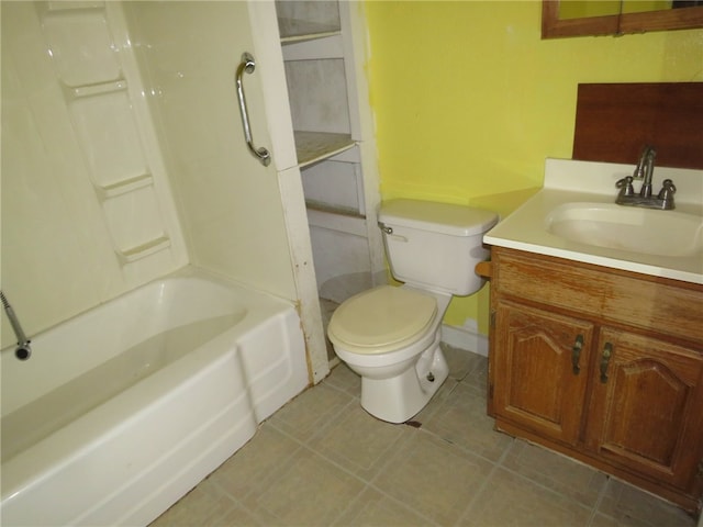 full bathroom with vanity, shower / bath combination, and toilet