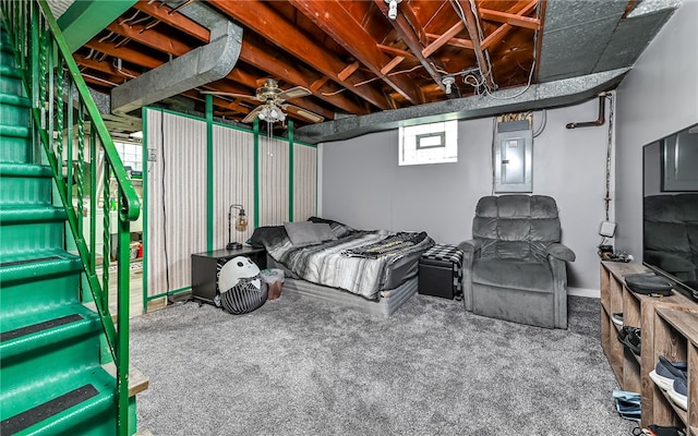 carpeted bedroom featuring electric panel