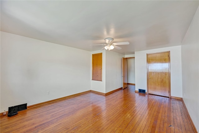 unfurnished bedroom featuring ceiling fan and wood-type flooring