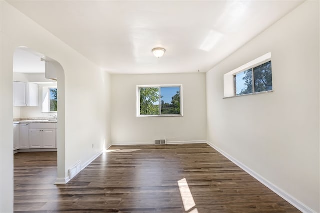 spare room featuring dark hardwood / wood-style flooring and a healthy amount of sunlight