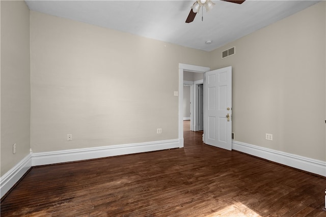 unfurnished room featuring ceiling fan and hardwood / wood-style floors