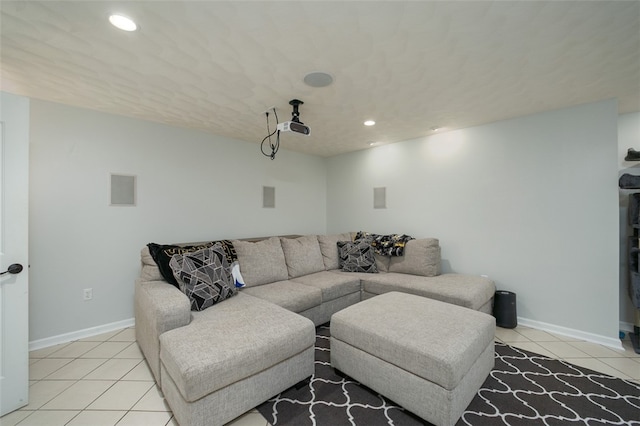 living room featuring light tile patterned floors